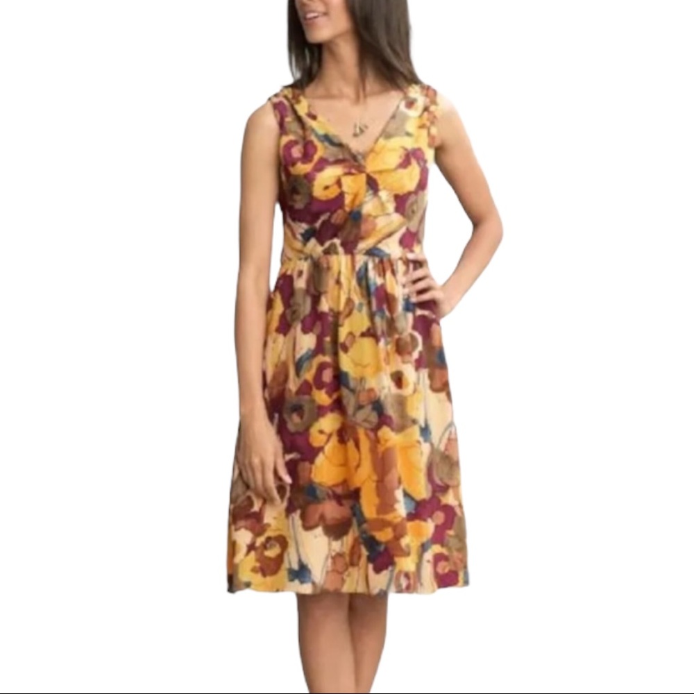 Banana Republic Earth Tones Floral Silk Dress — size 12 NWT
